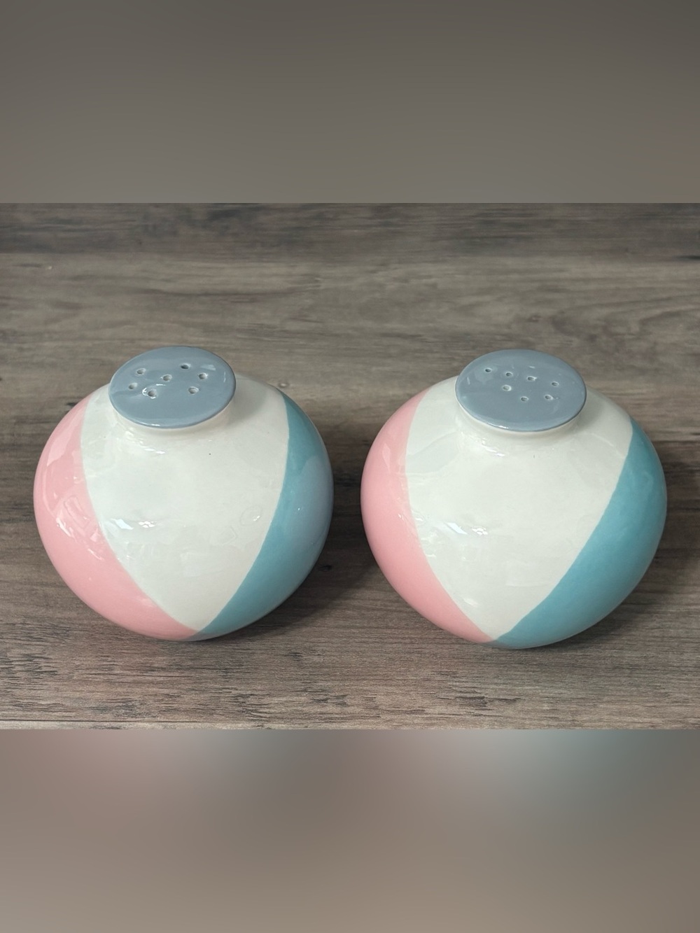 Hall China Eva Zeisel Tri-Tone Salt and Pepper Shakers Vintage No Stoppers HTF